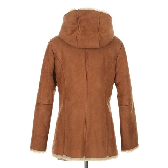 Vtg Wilsons Leather Brown Faux Suede & Fur Lined Hooded Penny Lane Coat | Boho S - Picture 5 of 8